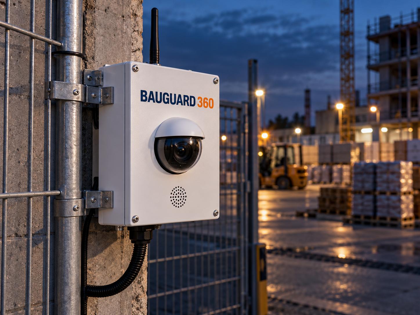Kompakte BAUGUARD-360-Videobox an einem Baustellenzugang